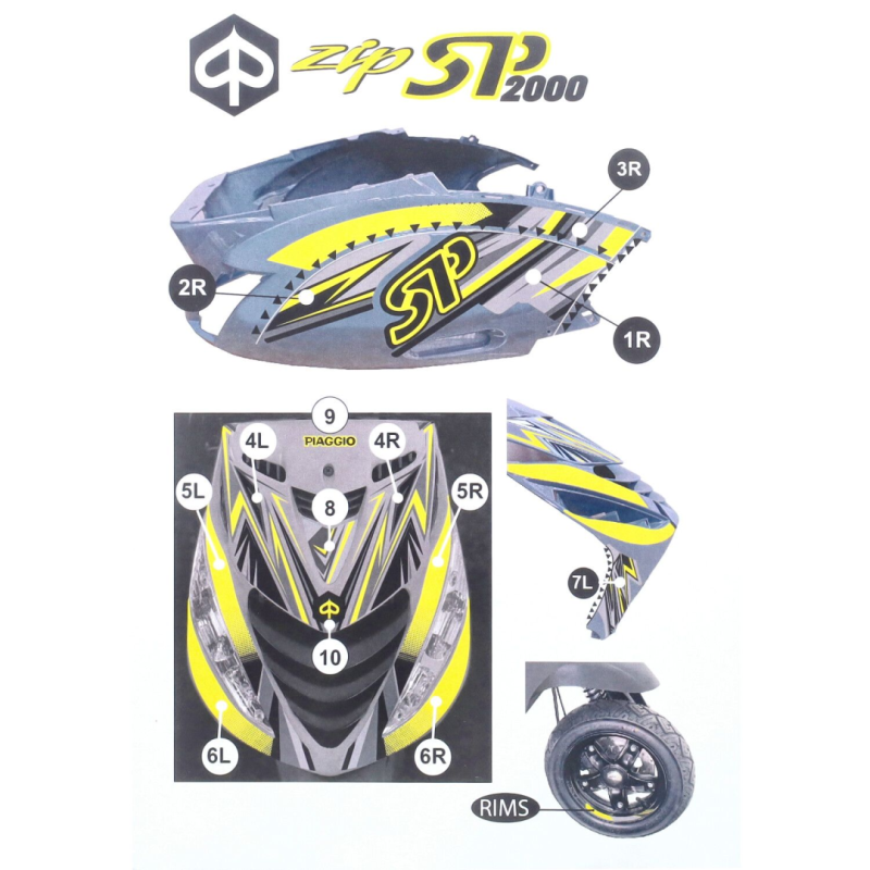 Stickerset Piaggio Zip SP 16-Delig Geel