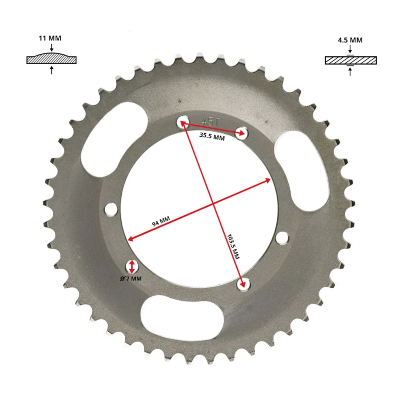 Achtertandwiel Puch Maxi – 45 Tands – 415 Ketting
