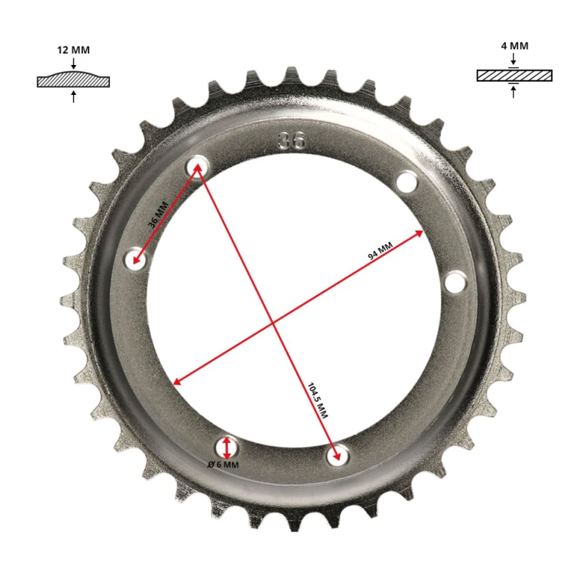 Achtertandwiel Puch Maxi – 36 Tands – 415 Ketting