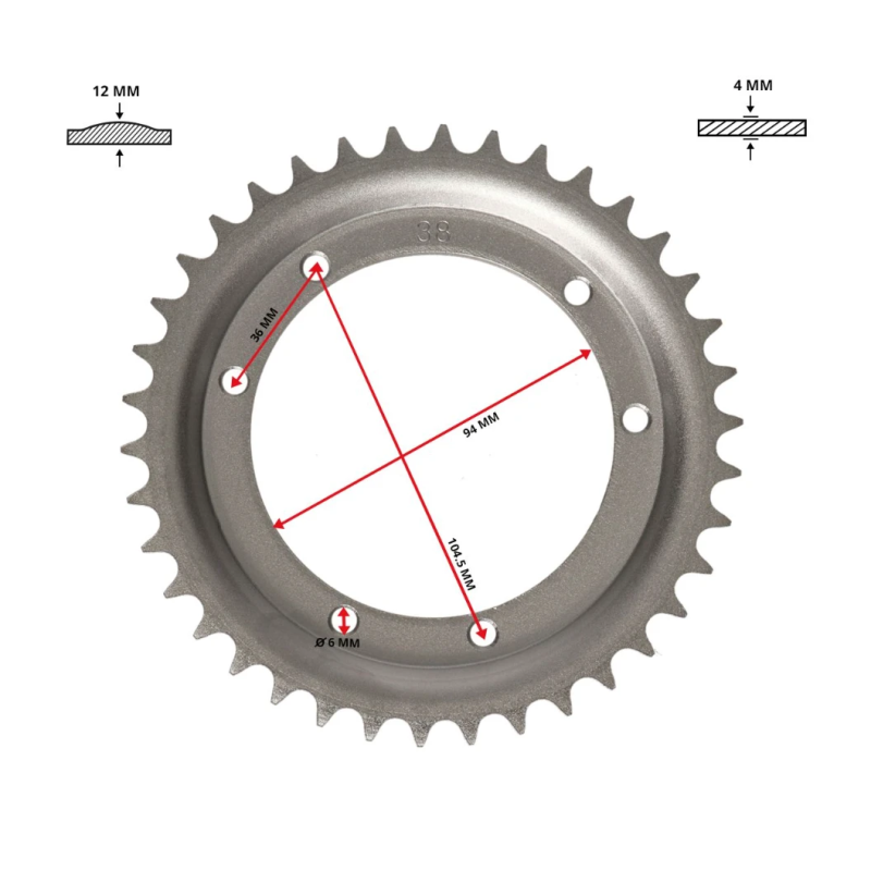 Achtertandwiel Puch Maxi – 38 Tands – 415 Ketting