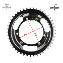 Achtertandwiel Puch Maxi S / N / X30 – 45 Tands – Chroom – 415 Ketting
