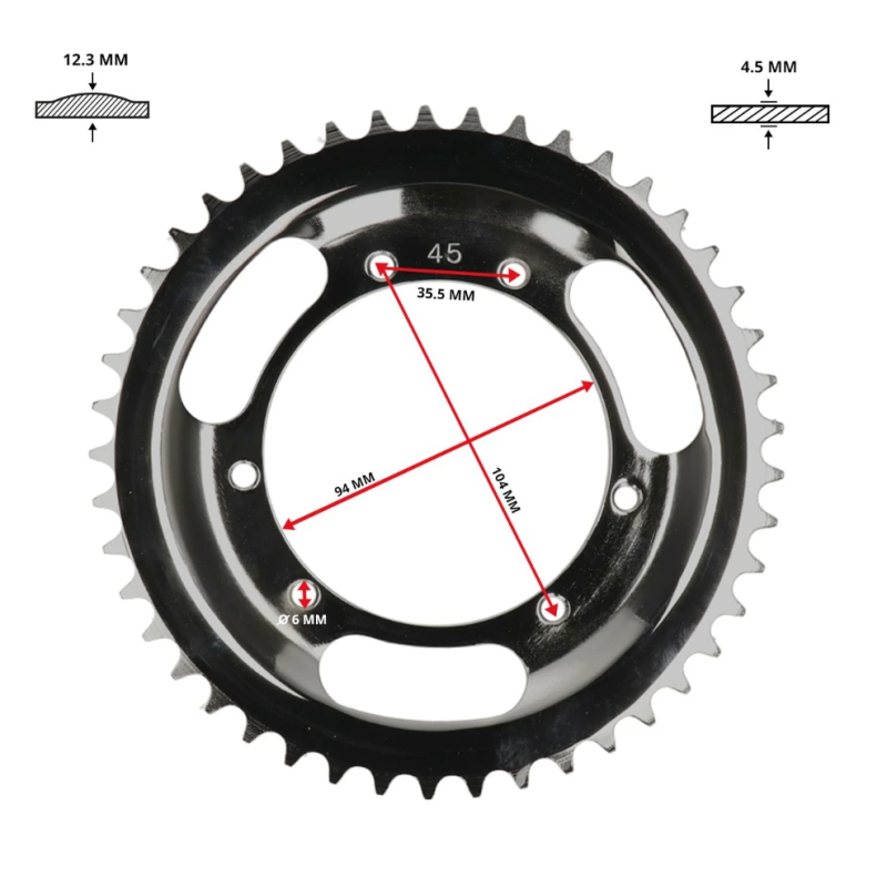 Achtertandwiel Puch Maxi S / N / X30 – 45 Tands – Chroom – 415 Ketting